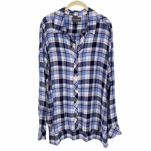 MICHAEL STARS Top Button Up Blue & Purple Plaid